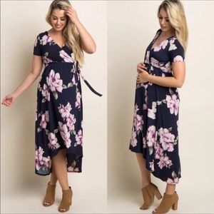 NEW Maternity Navy Blue Floral Short Sleeve Wrap Dress